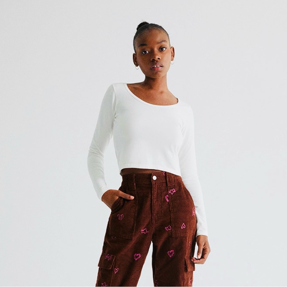 Brown Corduroy Pants with Pink Heart Embroidery - Picture 10 of 10